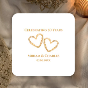 Golden 50th Wedding Jubileum Hart Gepersonaliseerd Kartonnen Onderzetters