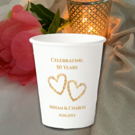 Golden 50th Wedding Jubileum Hart Gepersonaliseerd Papieren Bekers