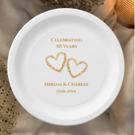 Golden 50th Wedding Jubileum Hart Gepersonaliseerd Papieren Bordje