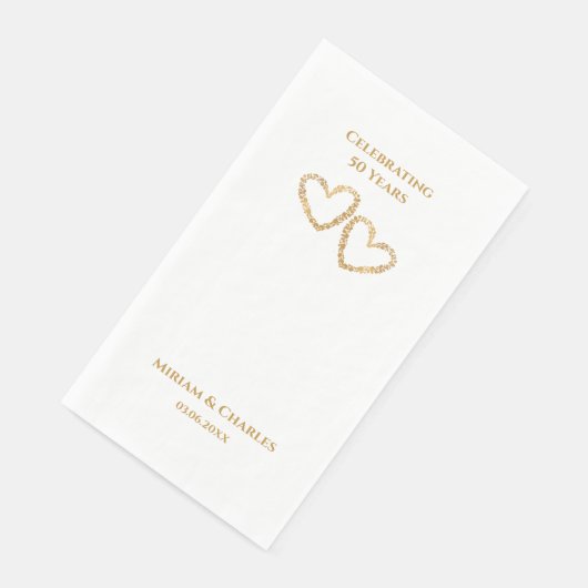 Golden 50th Wedding Jubileum Hart Gepersonaliseerd Servet (Hoek)