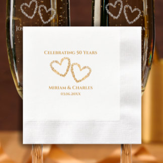 Golden 50th Wedding Jubileum Hart Gepersonaliseerd Servet