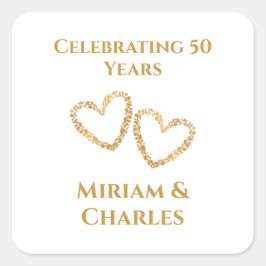 Golden 50th Wedding Jubileum Hart Gepersonaliseerd Vierkante Sticker