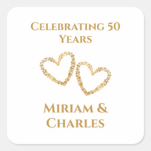 Golden 50th Wedding Jubileum Hart Gepersonaliseerd Vierkante Sticker