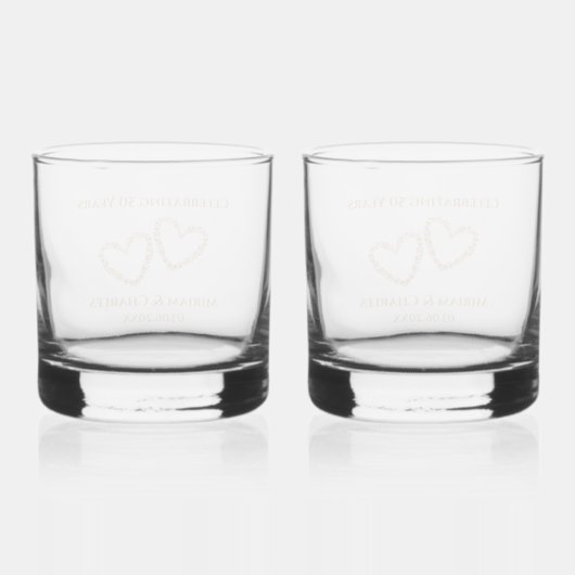 Golden 50th Wedding Jubileum Hart Gepersonaliseerd Whisky Glas (Achterkant)