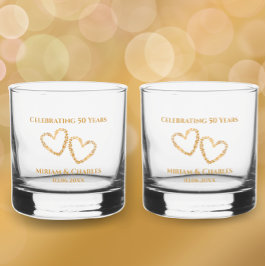 Golden 50th Wedding Jubileum Hart Gepersonaliseerd Whisky Glas