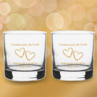 Golden 50th Wedding Jubileum Hart Gepersonaliseerd Whisky Glas