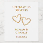 Golden 50th Wedding Jubileum Hart Gepersonaliseerd Wijn Etiket (Enkel label)