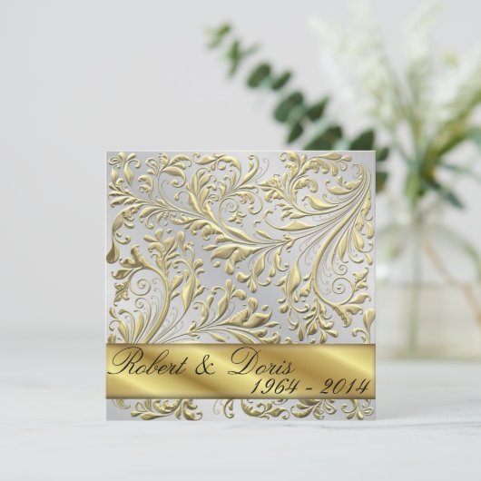 Golden 50th Wedding Jubileum Invitation Gold Kaart (Staand voorkant)