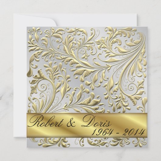 Golden 50th Wedding Jubileum Invitation Gold Kaart (Voorkant)