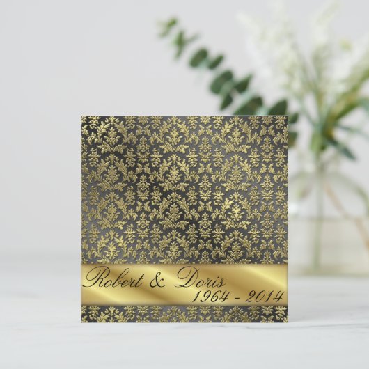 Golden 50th Wedding Jubileum Invitation Gold Kaart (Staand voorkant)