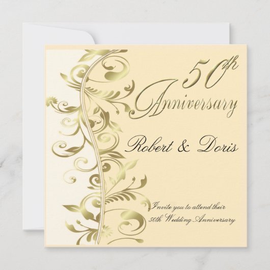 Golden 50th Wedding Jubileum Invitation Gold Kaart (Voorkant)