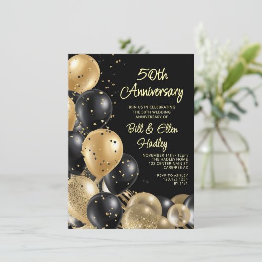 Golden 50th Wedding Jubileum Kaart (Staand voorkant)