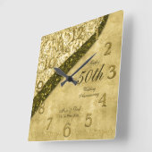 Golden 50th Wedding Jubileum Keepslag Vierkante Klok (Hoek)