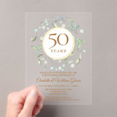 Golden 50th Wedding Jubileum Laurel Greenery Acryl Uitnodigingen (Insitu (Draagbaar))