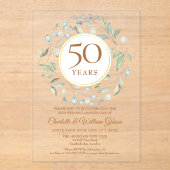Golden 50th Wedding Jubileum Laurel Greenery Acryl Uitnodigingen (Voorkant)