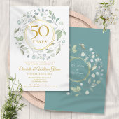 Golden 50th Wedding Jubileum Laurel Greenery Kaart