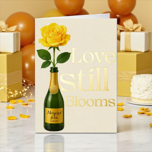 Golden 50th Wedding Jubileum Love Still Blooms Folie Feestdagenkaart