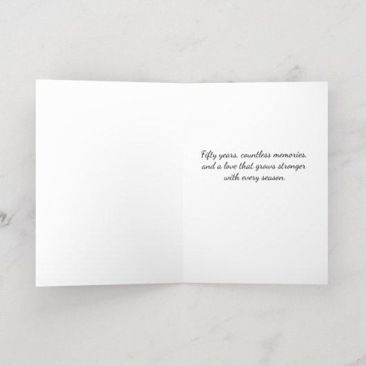 Golden 50th Wedding Jubileum Love Still Blooms Folie Feestdagenkaart (Binnenlaag)