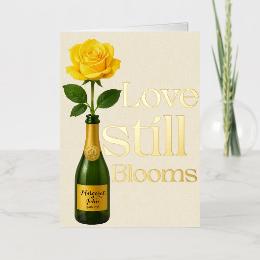 Golden 50th Wedding Jubileum Love Still Blooms Folie Feestdagenkaart (Voorkant)