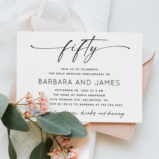 Golden 50th Wedding Jubileum | Minimalistische fot Kaart