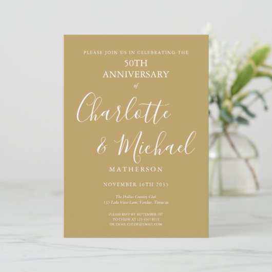Golden 50th Wedding Jubileum Modern Script Kaart (Staand voorkant)