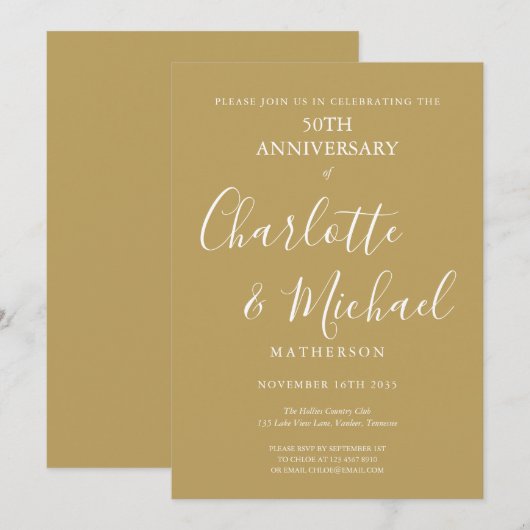 Golden 50th Wedding Jubileum Modern Script Kaart (Voorkant / Achterkant)