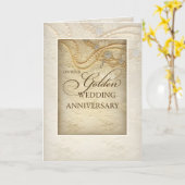 Golden 50th Wedding Jubileum, parels en kant Kaart (Gele Bloem)