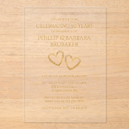 Golden 50th Wedding Jubileum Party Heart Custom Acryl Uitnodigingen