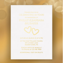 Golden 50th Wedding Jubileum Party Heart Custom Folie Uitnodiging Briefkaart