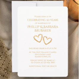 Golden 50th Wedding Jubileum Party Heart Custom Kaart
