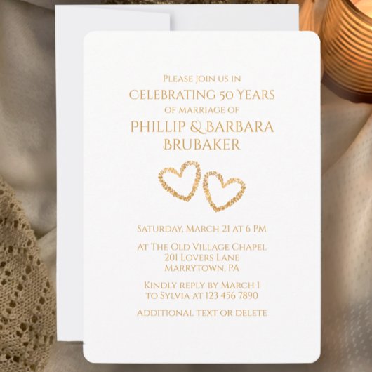 Golden 50th Wedding Jubileum Party Heart Custom Kaart
