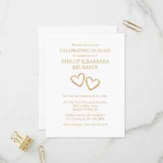 Golden 50th Wedding Jubileum Party Heart Custom Uitnodiging Briefkaart