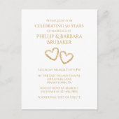 Golden 50th Wedding Jubileum Party Heart Custom Uitnodiging Briefkaart (Voorkant)