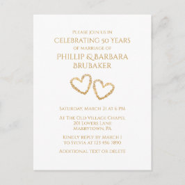 Golden 50th Wedding Jubileum Party Heart Custom Uitnodiging Briefkaart