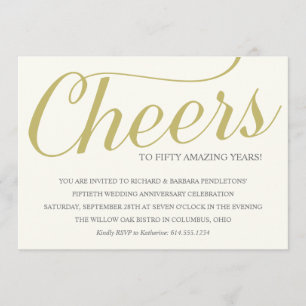 Golden 50th Wedding Jubileum Party Invitation Kaart