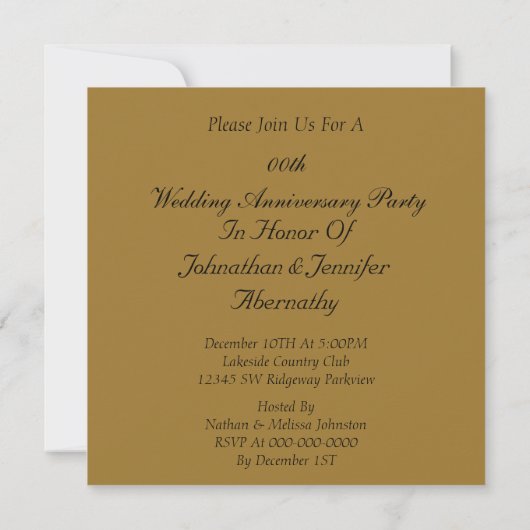 Golden 50th Wedding Jubileum Party Invitation Kaart (Achterkant)