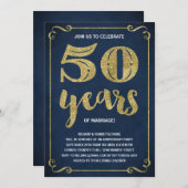 Golden 50th Wedding Jubileum Party Kaart (Voorkant / Achterkant)