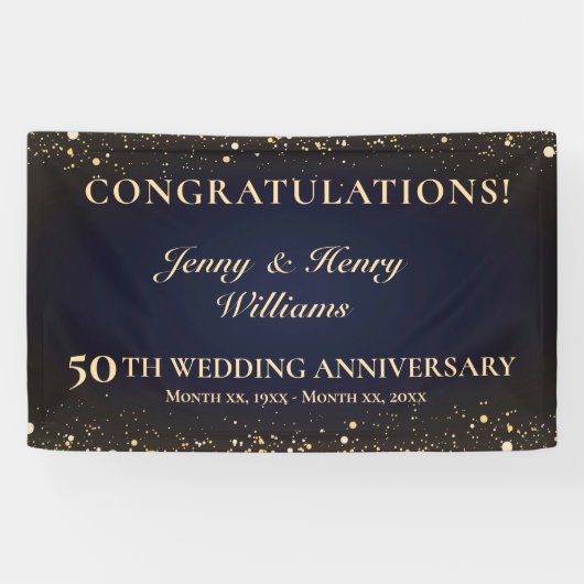 Golden 50th Wedding Jubileum Party Spandoek (Horizontaal)