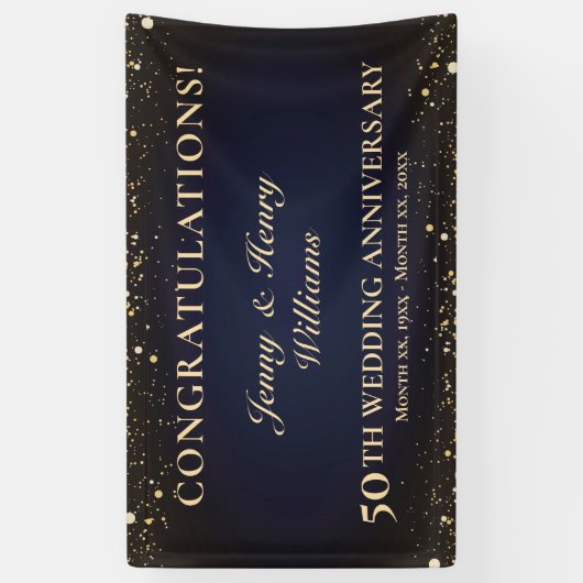 Golden 50th Wedding Jubileum Party Spandoek (Verticaal)