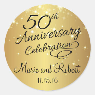 Golden 50th Wedding Jubileum Ronde Sticker