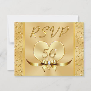 Golden 50th Wedding Jubileum RSVP met Menu Kaart
