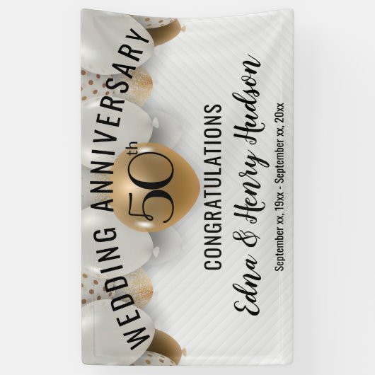 Golden 50th Wedding Jubileum Spandoek (Verticaal)