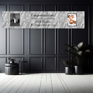 Golden 50th Wedding Jubileum Twee foto's Spandoek