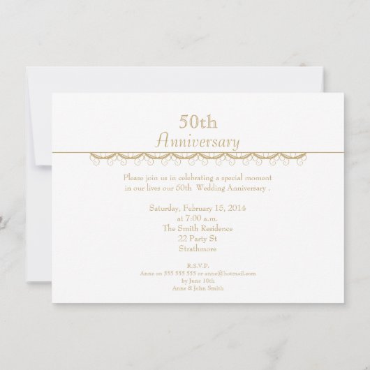 Golden 50th Wedding Jubileum Uitnodiging (Achterkant)