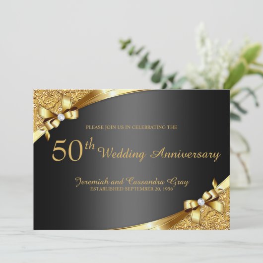Golden 50th Wedding Jubileum Uitnodiging (Staand voorkant)