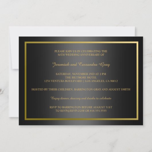 Golden 50th Wedding Jubileum Uitnodiging (Achterkant)
