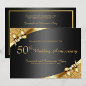 Golden 50th Wedding Jubileum Uitnodiging (Voorkant / Achterkant)