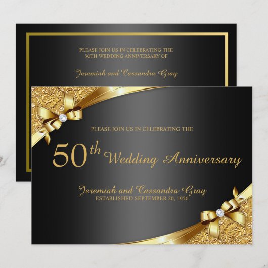 Golden 50th Wedding Jubileum Uitnodiging (Voorkant / Achterkant)
