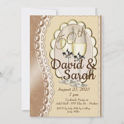 Golden 50th Wedding Jubileum Uitnodiging Kaarten (Voorkant)