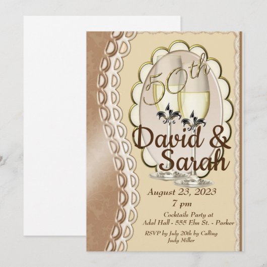 Golden 50th Wedding Jubileum Uitnodiging Kaarten (Voorkant / Achterkant)